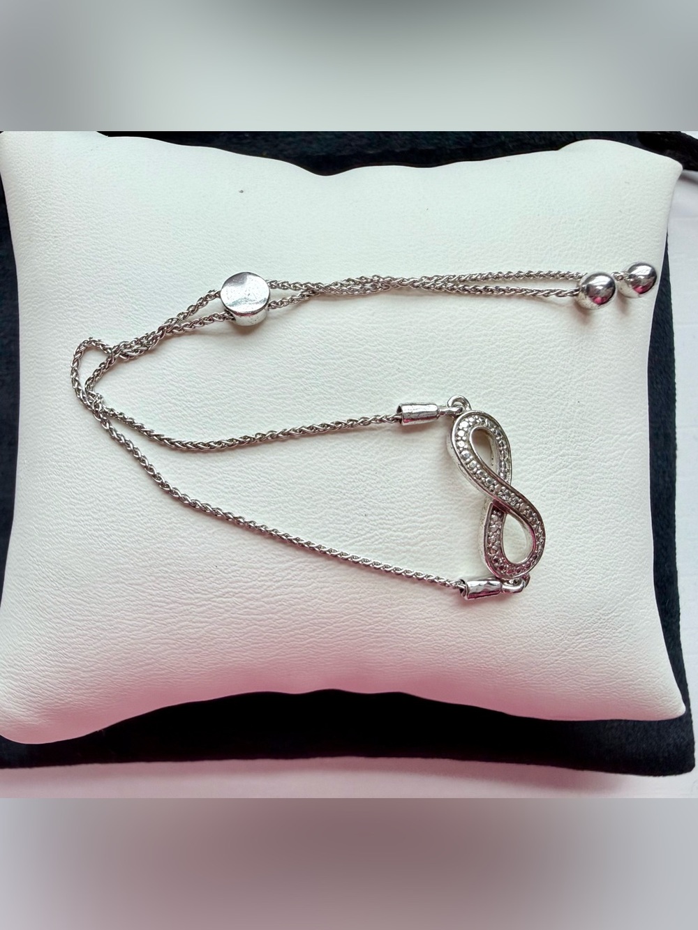 Sterling Silver Infinity Diamond Bracelet Adjustable Bolo